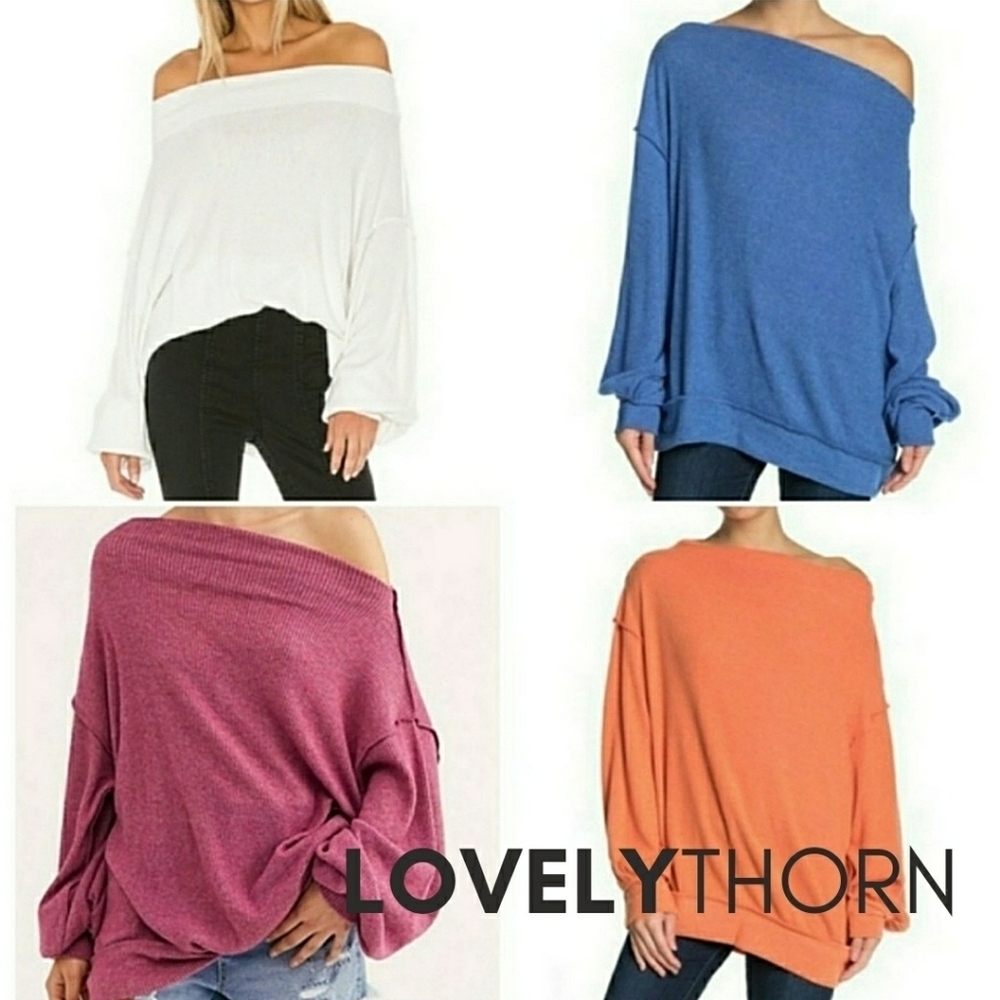 FREE PEOPLE // super soft comfy-chic off shoulder knit top sweater - Picture 2 of 6